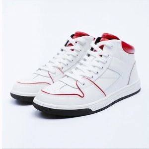 ZARA Women’s Red Leather High Top Sneakers [BRAND NEW] — Size US 7.5 EUR 38 UK 5